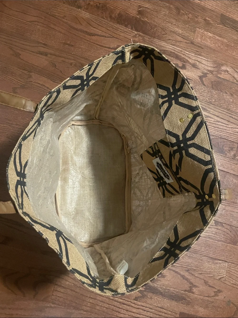 Mud Pie Black Geometric Jute Tote with Tan Handles